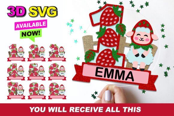 Baby Sheep Strawberry Numbers Topper: 3D SVG for Birthdays