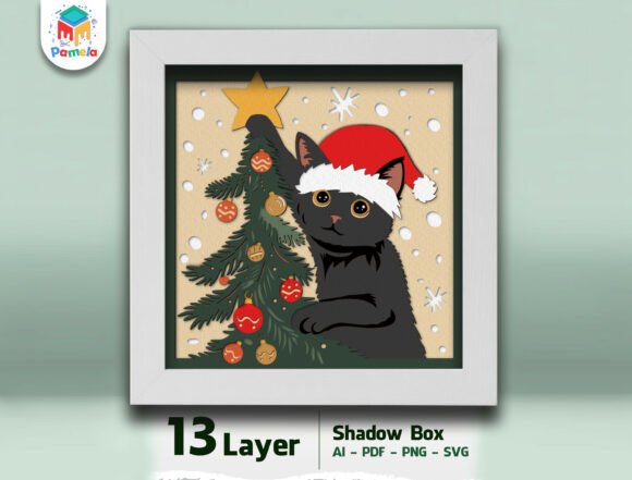 Black Cat Christmas Shadow Box: A 3D SVG Review