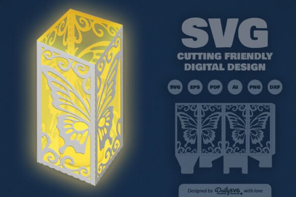 Butterfly Decorative Lantern Paper Cut: 3D SVG for Shadow Boxes