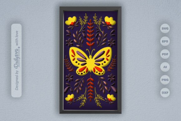 Butterfly Folk Art 3D SVG for Shadow Boxes