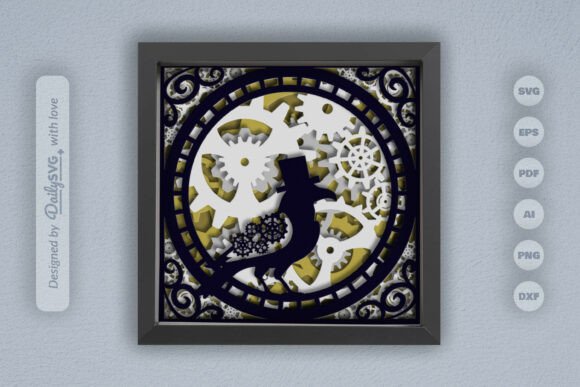Crow Steampunk Layered Papercut: A 3D SVG Halloween Asset