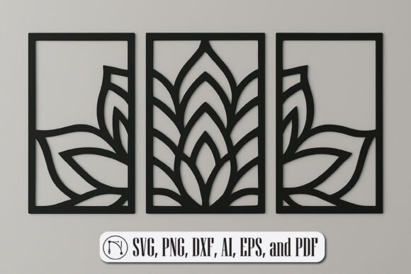 Geometric Lotus Triptych: 3D SVG for Home Décor