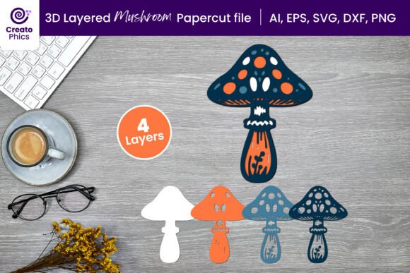 Layered Mushroom 3D SVG for Home Décor Branding