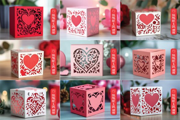 Paper Cut Valentine Gift Box SVG Bundle: 3D SVG Shapes